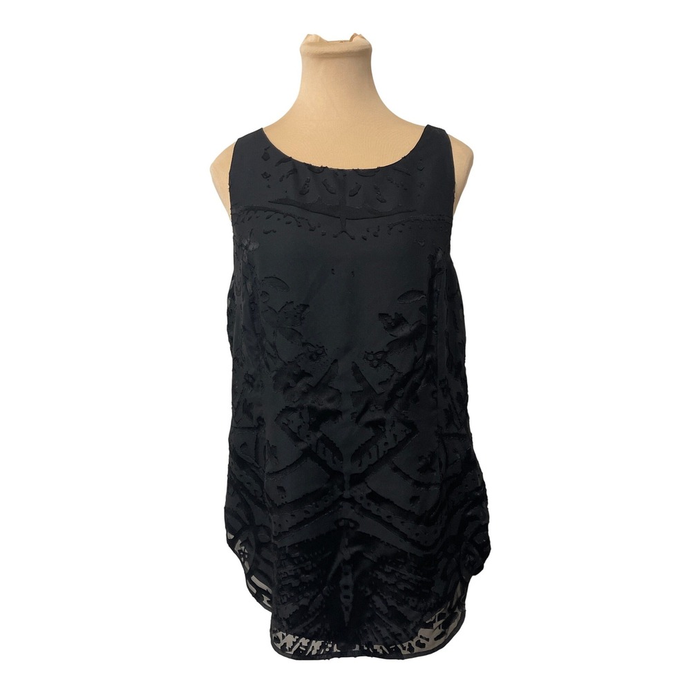 Cabi Burnout Velvet Sleeveless Top Large Black Casual Fairy Goth Witchy Festival